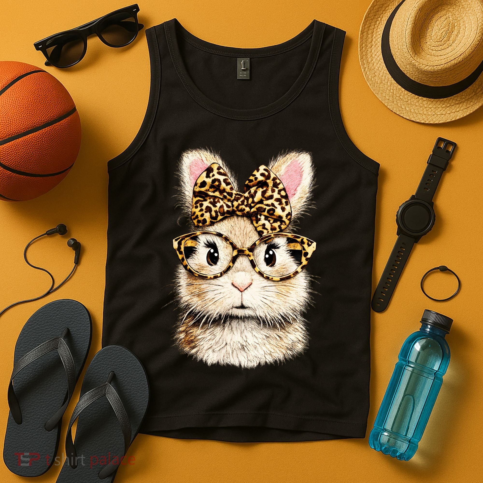 Funny Bunny Face Glasses Leopard Rabbit Easter Tank Top