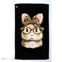 Funny Bunny Face Glasses Leopard Rabbit Easter Golf Towel thumb 0