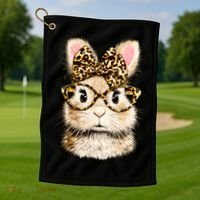 Funny Bunny Face Glasses Leopard Rabbit Easter Golf Towel thumb 1