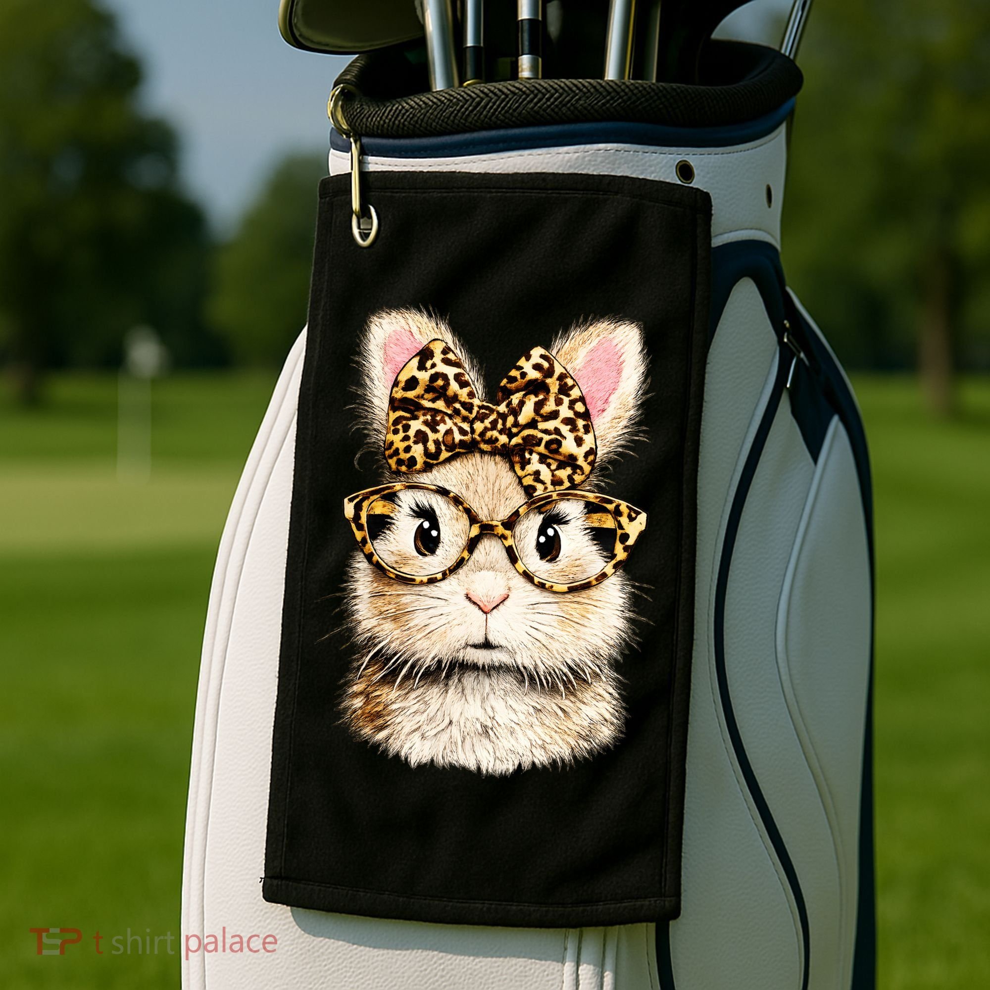 Funny Bunny Face Glasses Leopard Rabbit Easter Golf Towel