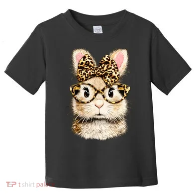 Funny Bunny Face Glasses Leopard Rabbit Easter Toddler T-Shirt
