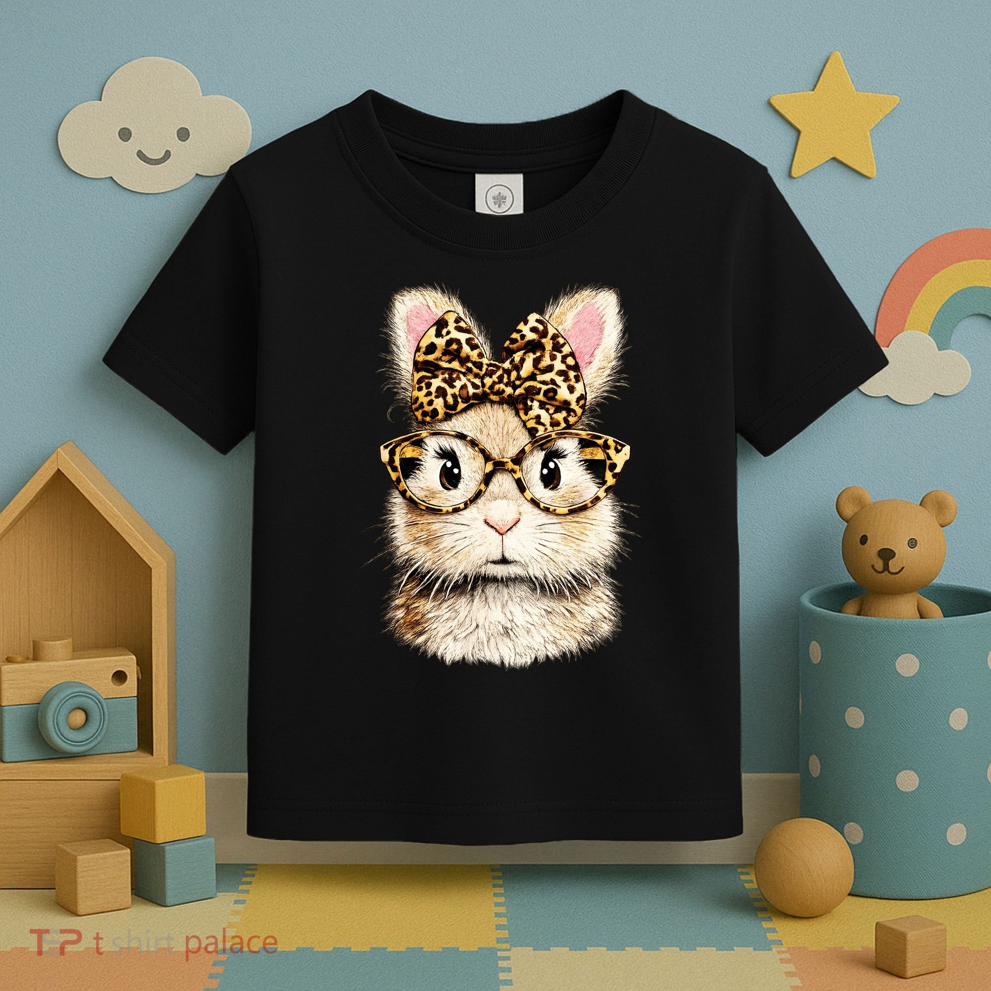 Funny Bunny Face Glasses Leopard Rabbit Easter Toddler T-Shirt