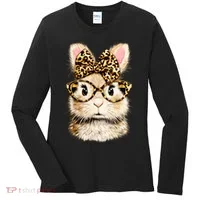 Funny Bunny Face Glasses Leopard Rabbit Easter Women's Long Sleeve Shirt thumb 0