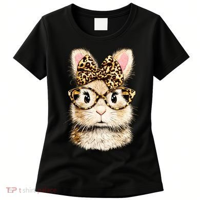 Funny Bunny Face Glasses Leopard Rabbit Easter Women's T-Shirt