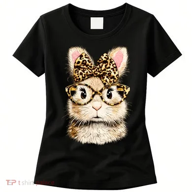 Funny Bunny Face Glasses Leopard Rabbit Easter Women's T-Shirt
