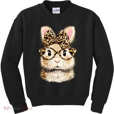 Funny Bunny Face Glasses Leopard Rabbit Easter Kids Sweatshirt