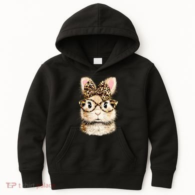 Funny Bunny Face Glasses Leopard Rabbit Easter Kids Hoodie
