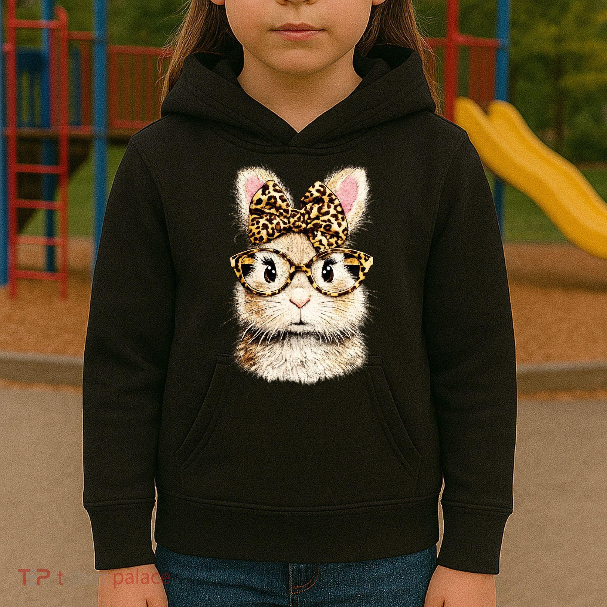 Funny Bunny Face Glasses Leopard Rabbit Easter Kids Hoodie
