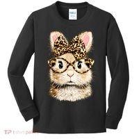 Funny Bunny Face Glasses Leopard Rabbit Easter Kids Long Sleeve Shirt thumb 0