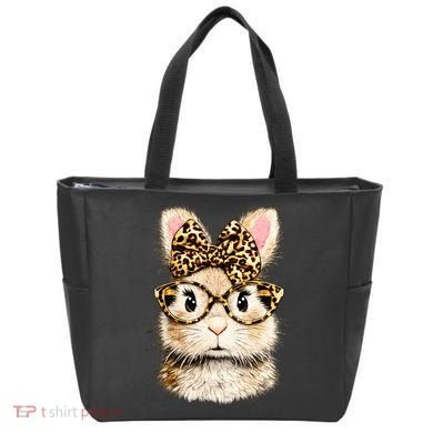 Funny Bunny Face Glasses Leopard Rabbit Easter Tote Bag
