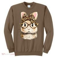 Funny Bunny Face Glasses Leopard Rabbit Easter Sweatshirt thumb 0