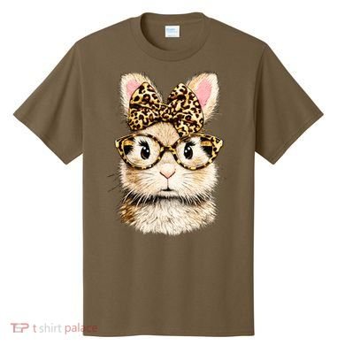 Funny Bunny Face Glasses Leopard Rabbit Easter T-Shirt