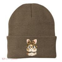 Funny Bunny Face Glasses Leopard Rabbit Easter Beanie thumb 0
