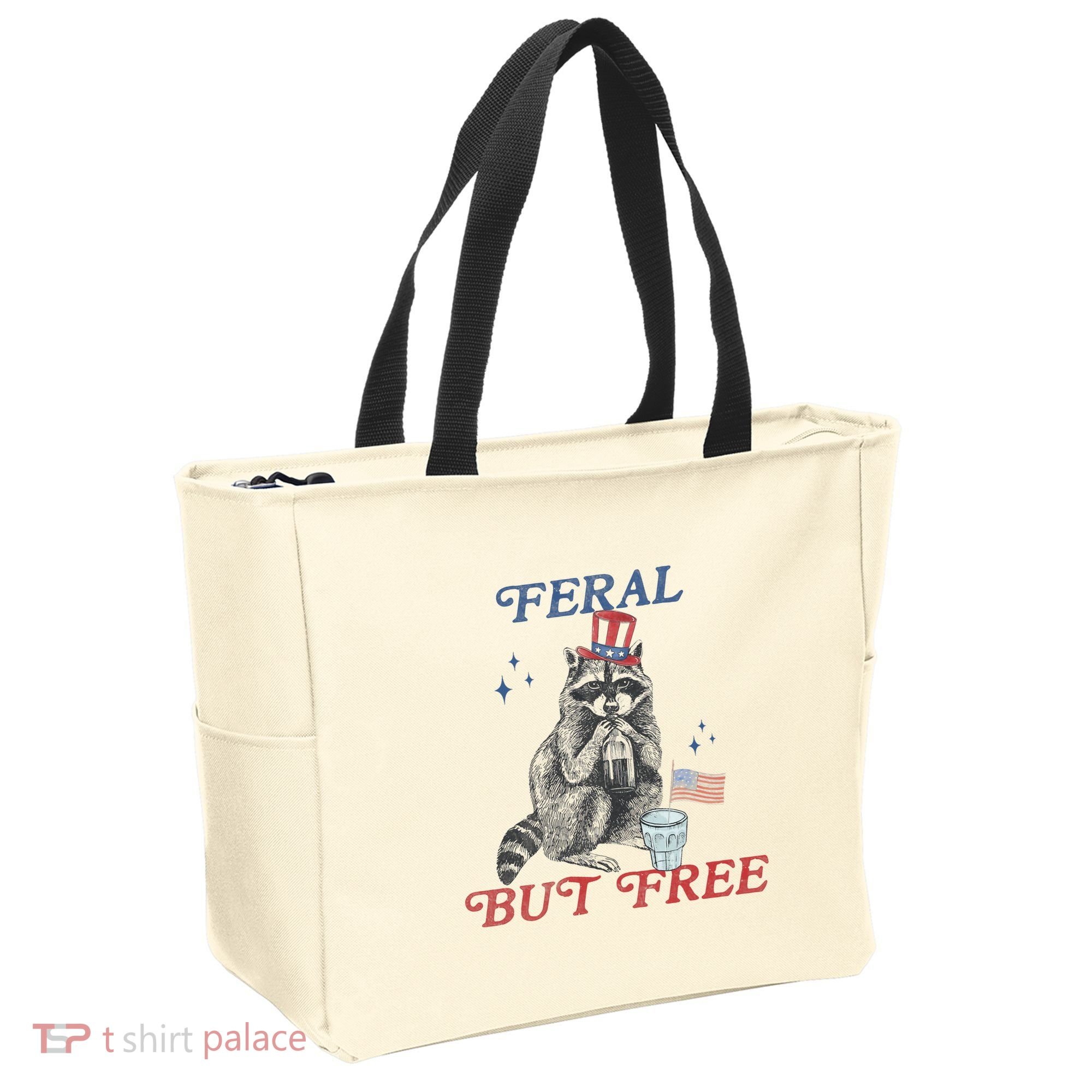 Feral But Free Funny Racoon 4th Of July Tote Bag