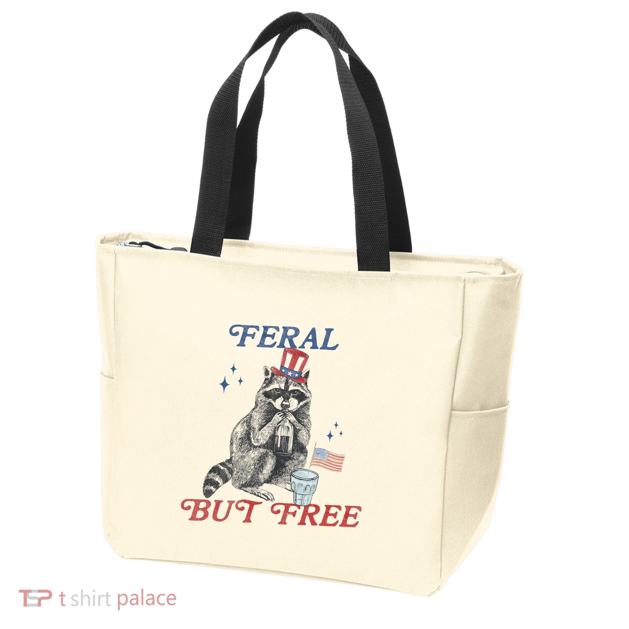 Feral But Free Funny Racoon 4th Of July Tote Bag