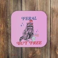 Feral But Free Funny Racoon 4th Of July Coaster thumb 0