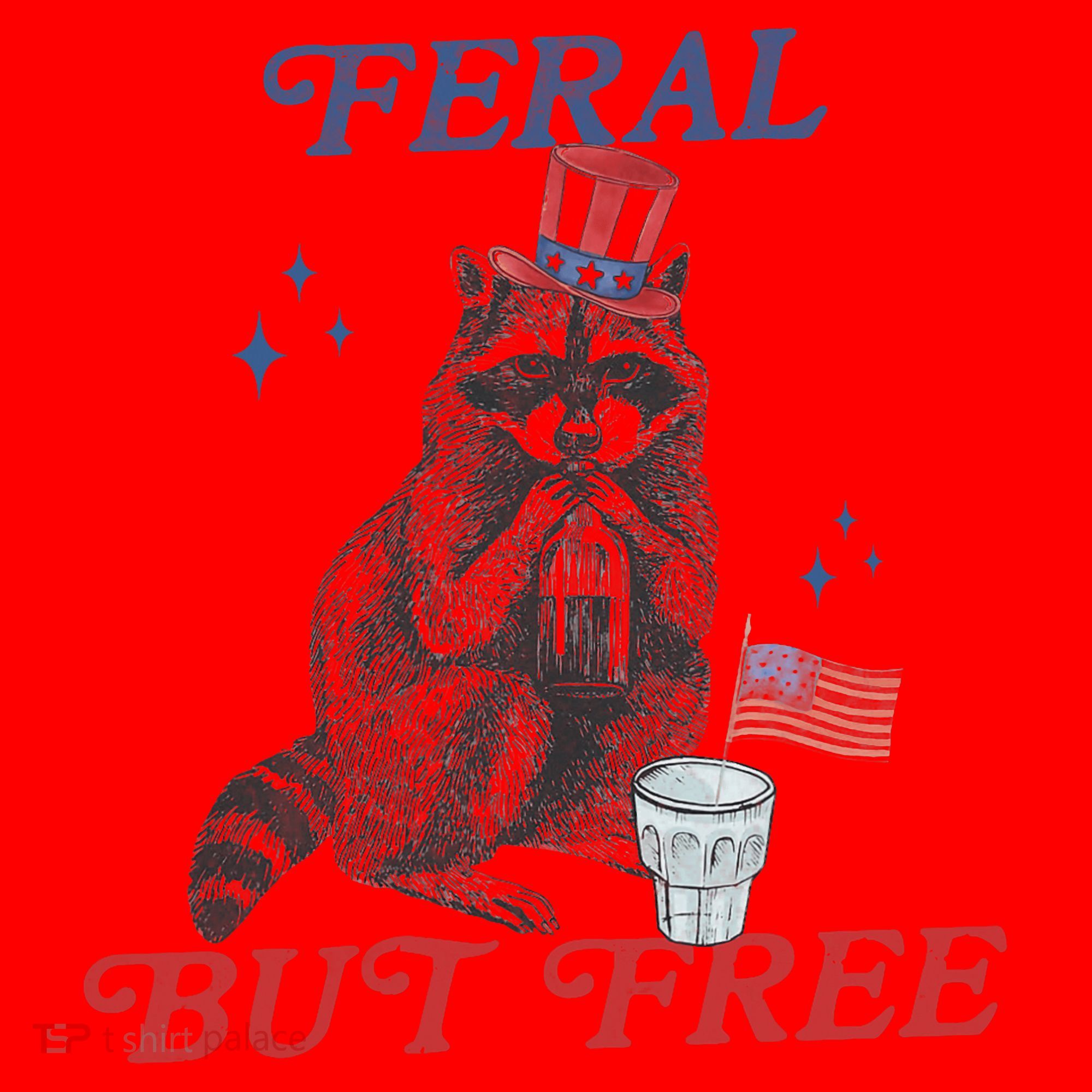 Feral But Free Funny Racoon 4th Of July Santa Hat
