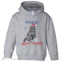 Feral But Free Funny Racoon 4th Of July Toddler Hoodie thumb 0