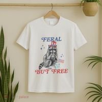 Feral But Free Funny Racoon 4th Of July T-Shirt thumb 2
