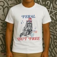 Feral But Free Funny Racoon 4th Of July T-Shirt thumb 3