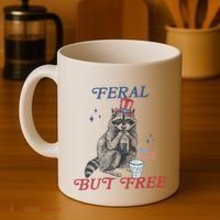 Feral But Free Funny Racoon 4th Of July Coffee Mug thumb 4