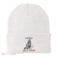 Feral But Free Funny Racoon 4th Of July Beanie thumb 0