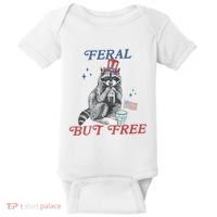 Feral But Free Funny Racoon 4th Of July Baby Bodysuit thumb 0