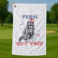 Feral But Free Funny Racoon 4th Of July Golf Towel thumb 1