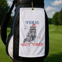 Feral But Free Funny Racoon 4th Of July Golf Towel thumb 2