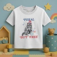 Feral But Free Funny Racoon 4th Of July Toddler T-Shirt thumb 3