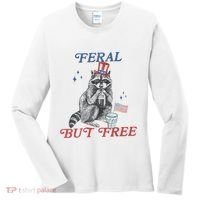 Feral But Free Funny Racoon 4th Of July Women's Long Sleeve Shirt thumb 0
