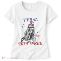Feral But Free Funny Racoon 4th Of July Women's T-Shirt thumb 0