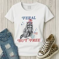 Feral But Free Funny Racoon 4th Of July Women's T-Shirt thumb 3