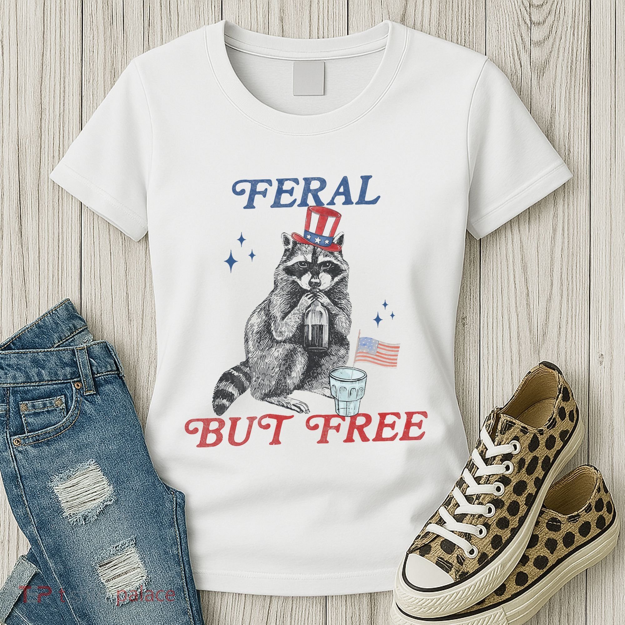 Feral But Free Funny Racoon 4th Of July Women's T-Shirt