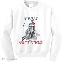Feral But Free Funny Racoon 4th Of July Kids Sweatshirt thumb 0