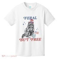 Feral But Free Funny Racoon 4th Of July Kids T-Shirt thumb 0