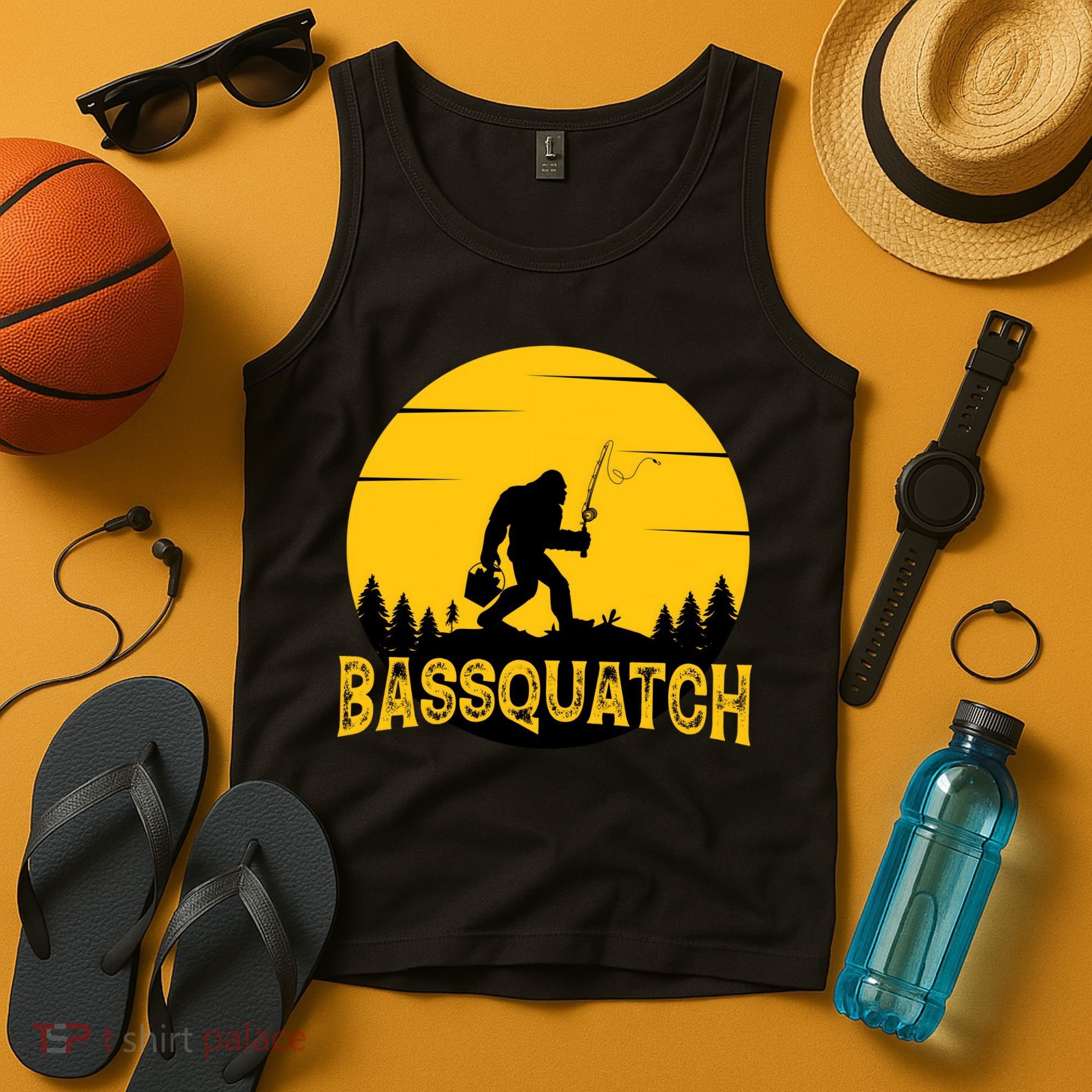 Funny Bassquatch Fishing Tank Top
