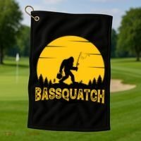 Funny Bassquatch Fishing Golf Towel thumb 1