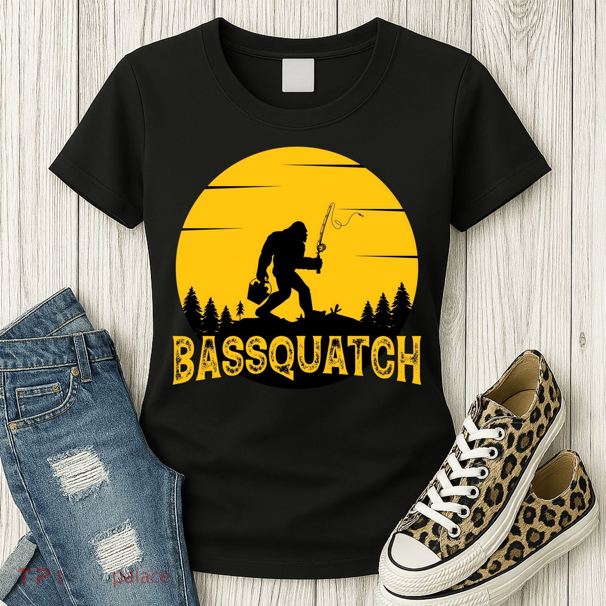 Funny Bassquatch Fishing Women's T-Shirt