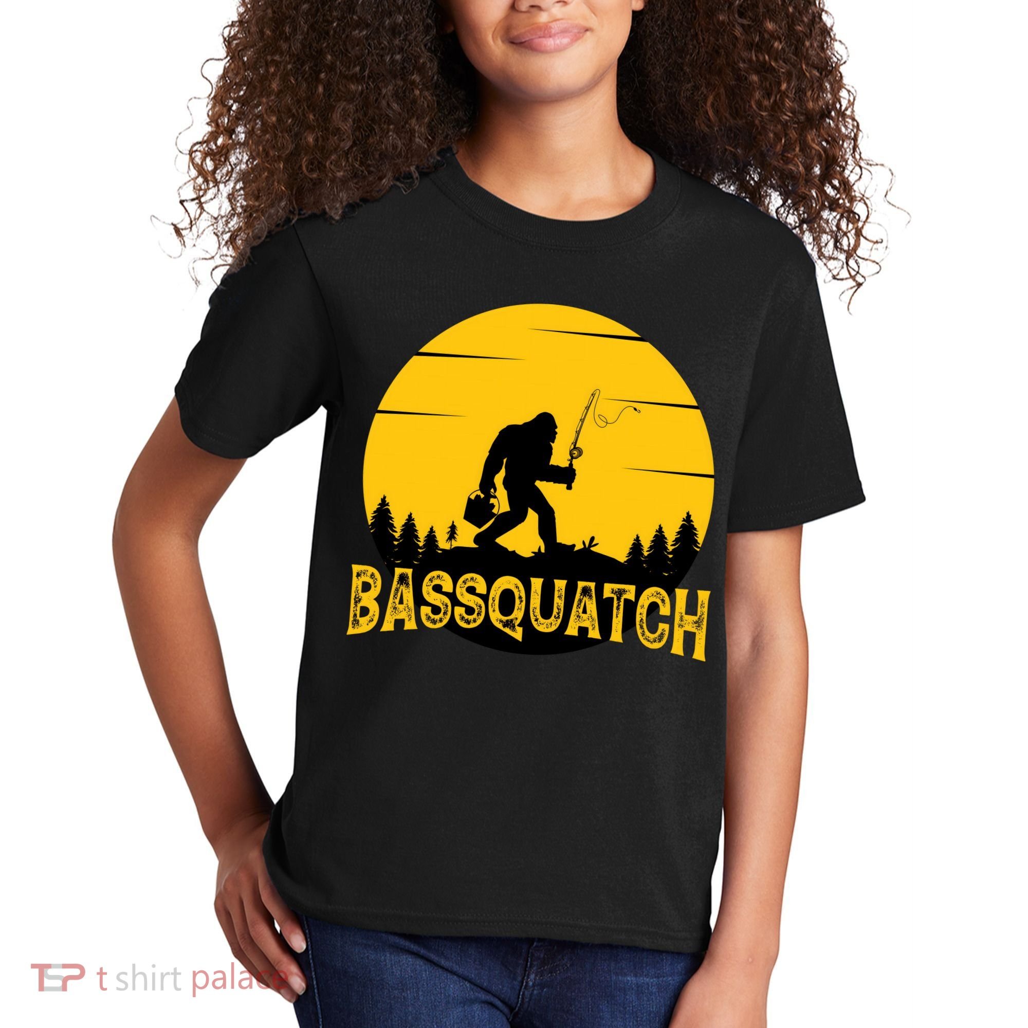 Funny Bassquatch Fishing Kids T-Shirt