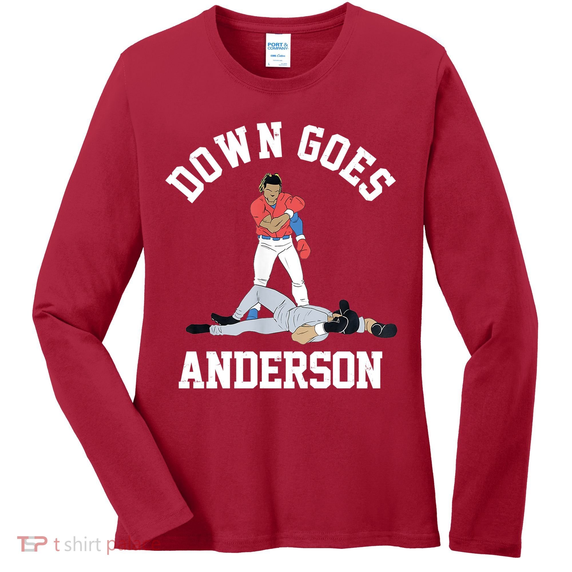 Funny Baseball Fight Down Goes Anderson Women's Long Sleeve Shirt