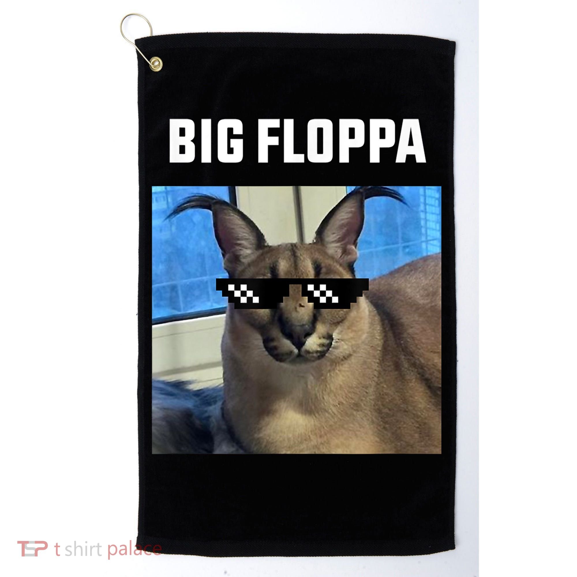 Funny Big Floppa Wearing Meme Sunglasses Golf Towel