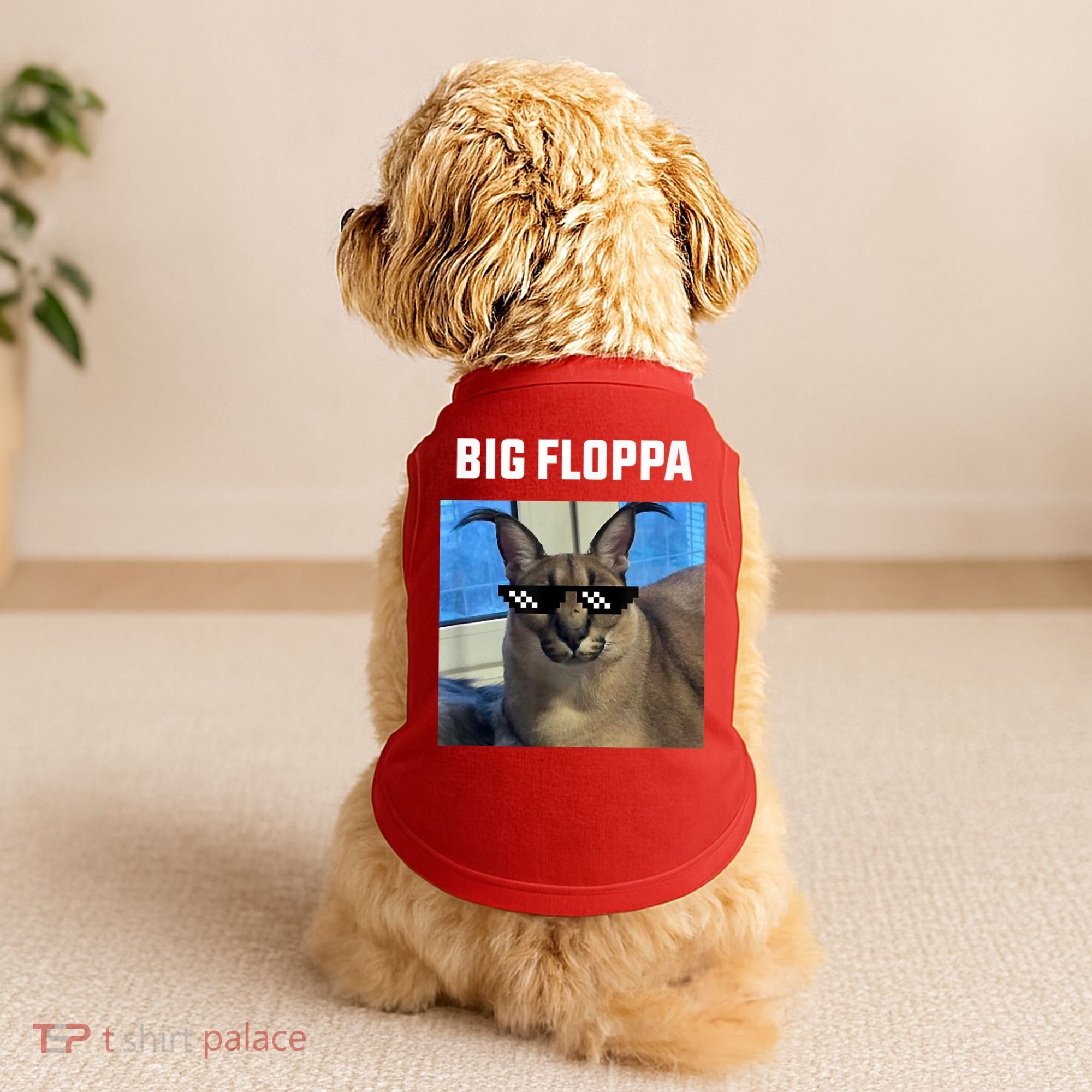 Funny Big Floppa Wearing Meme Sunglasses Doggie Tank
