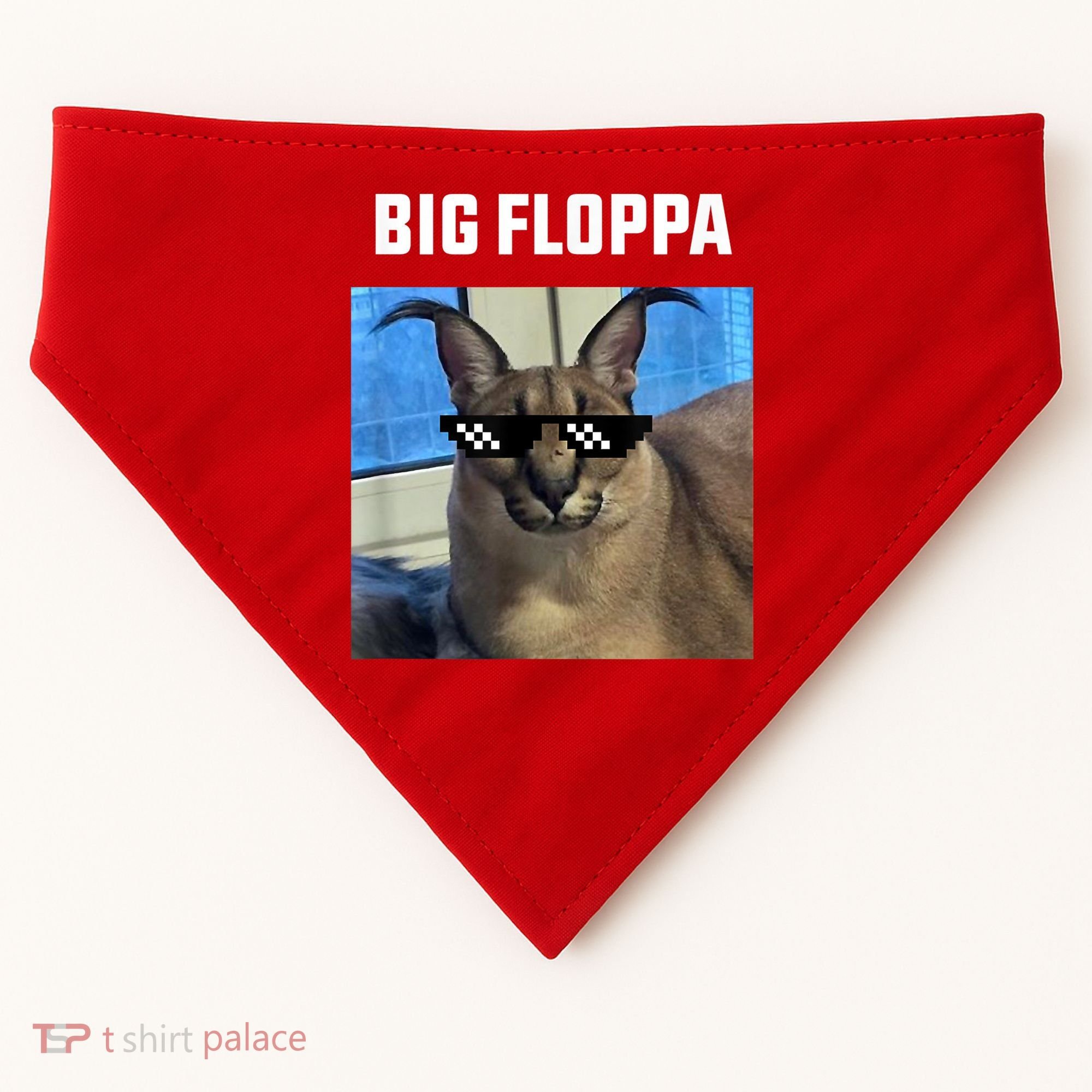 Funny Big Floppa Wearing Meme Sunglasses USA-Made Doggie Bandana