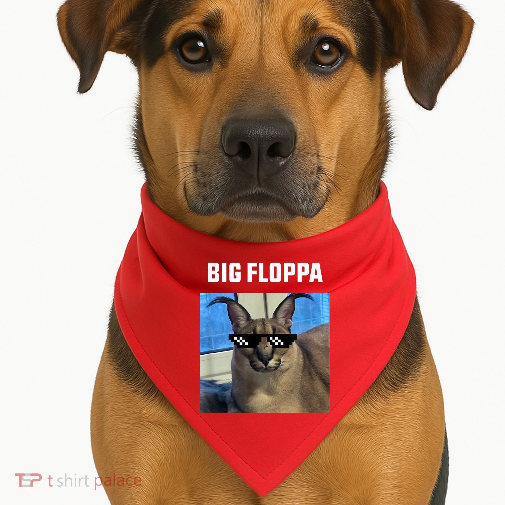 Funny Big Floppa Wearing Meme Sunglasses USA-Made Doggie Bandana