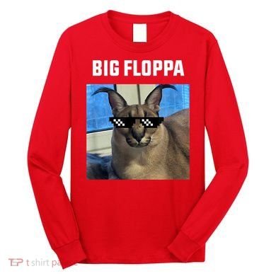 Funny Big Floppa Wearing Meme Sunglasses Long Sleeve Shirt