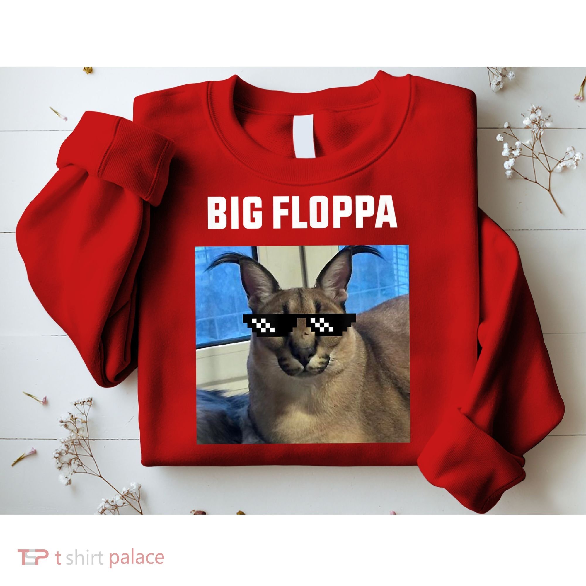 Funny Big Floppa Wearing Meme Sunglasses Sweatshirt