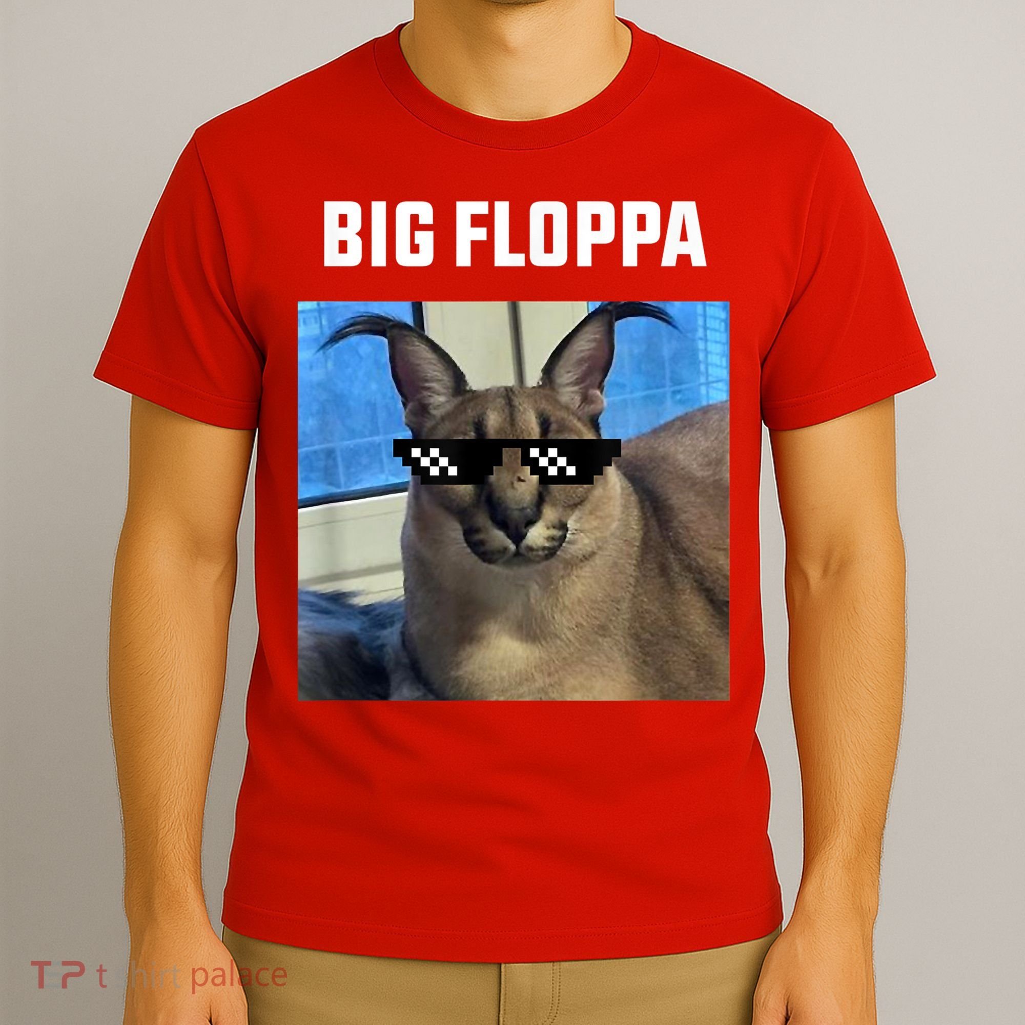 Funny Big Floppa Wearing Meme Sunglasses T-Shirt