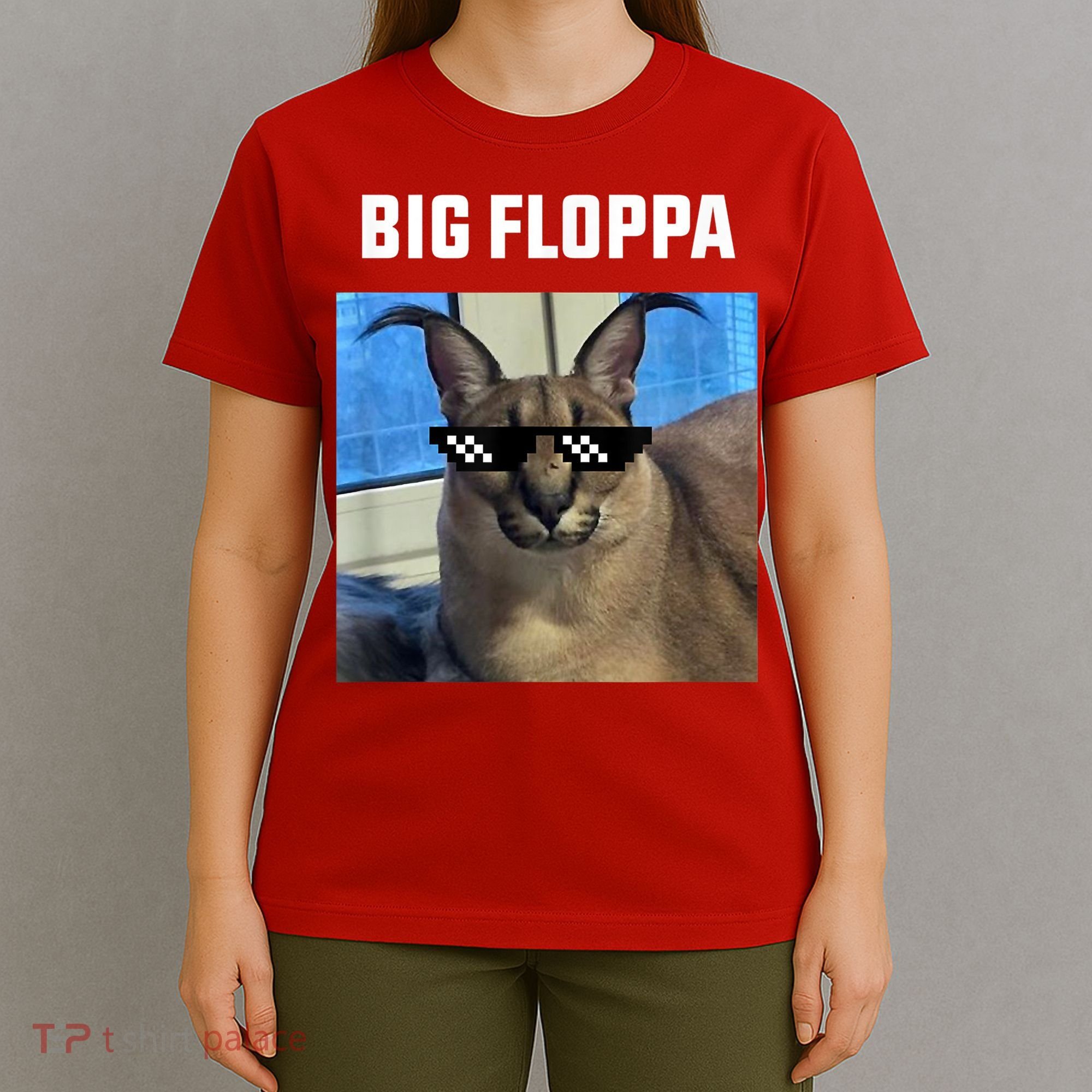 Funny Big Floppa Wearing Meme Sunglasses T-Shirt
