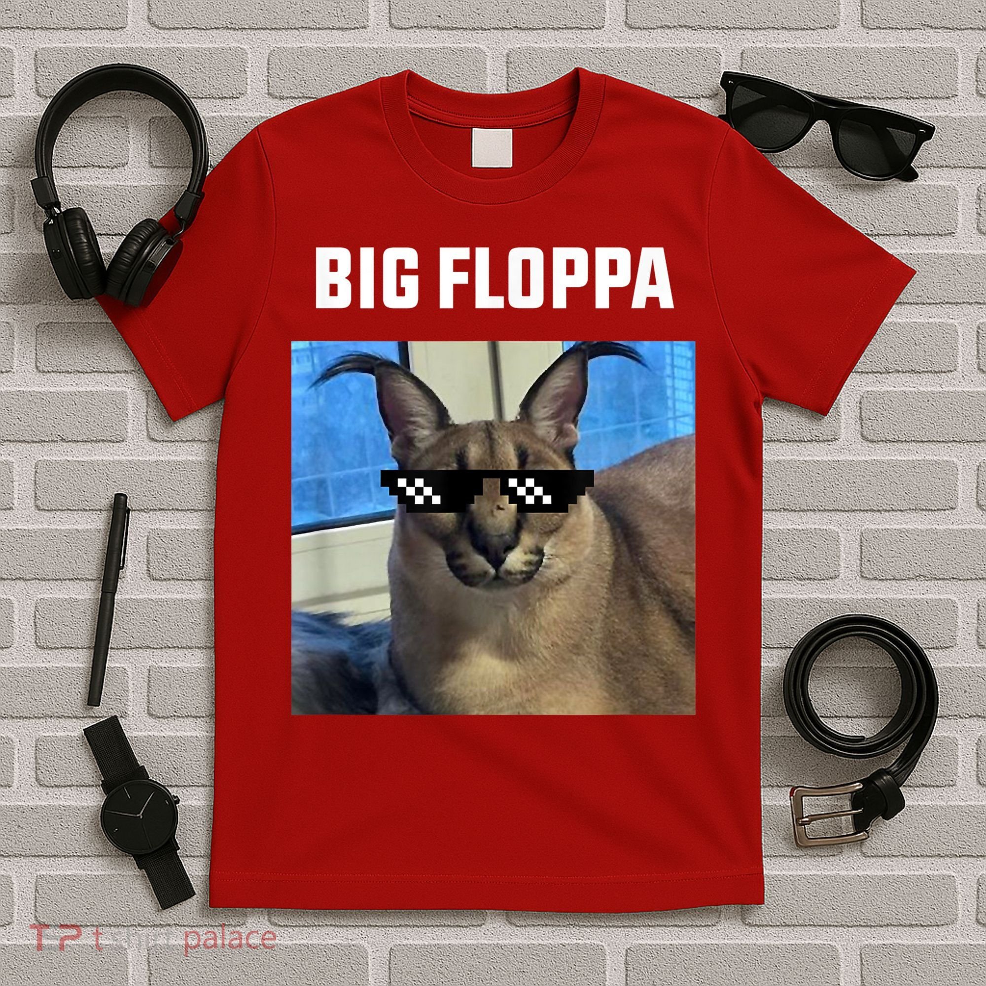 Funny Big Floppa Wearing Meme Sunglasses T-Shirt